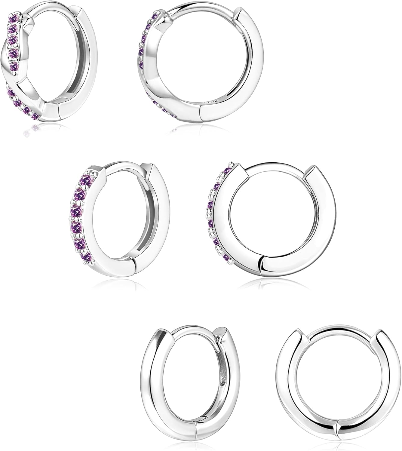 Gold Huggie Hoop Earrings Set for Women, Dainty Small Sterling Silver Earrings for Multiple Piercing Lightweight Hypoallergenic Jewelry, Trendy Twisted Cubic Zircon Cartilage Earrings for Women's Gifts 3 Pairs