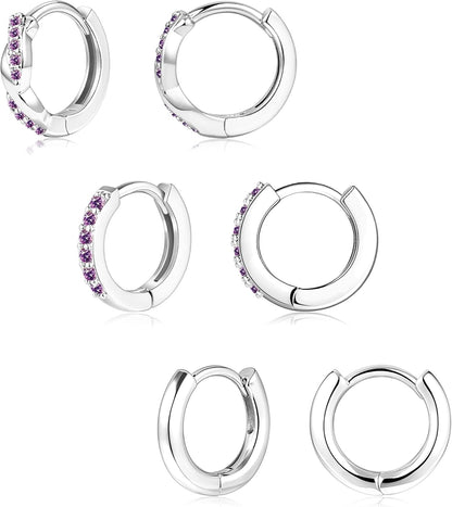 Gold Huggie Hoop Earrings Set for Women, Dainty Small Sterling Silver Earrings for Multiple Piercing Lightweight Hypoallergenic Jewelry, Trendy Twisted Cubic Zircon Cartilage Earrings for Women's Gifts 3 Pairs