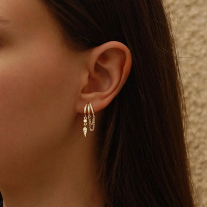 Dangle Earrings for Women,14k Gold Plated Triple Huggie Stud Earrings Cute Statement Chain Earring Dainty Drop Earrings for Women Trendy Gold Plated Jewelry