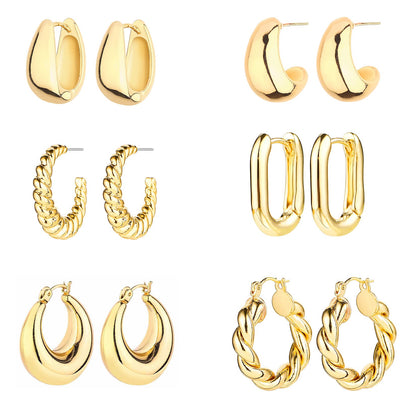 6-Pair Gold-Tone Chunky Hoop Earrings Set