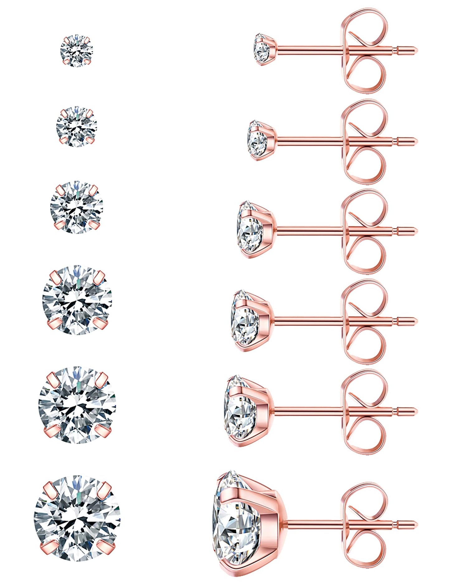 6-Pair CZ Stud Earrings Set