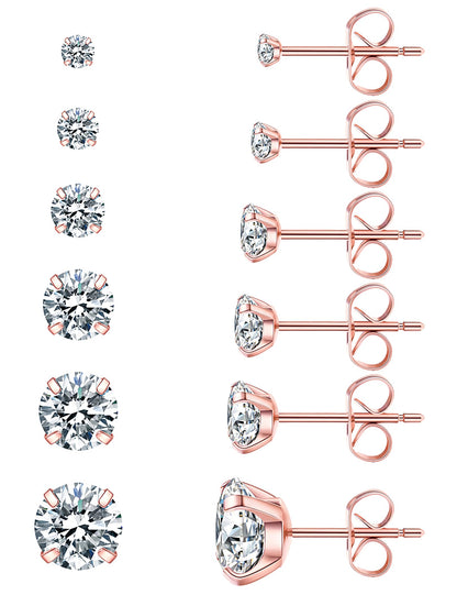 6-Pair CZ Stud Earrings Set