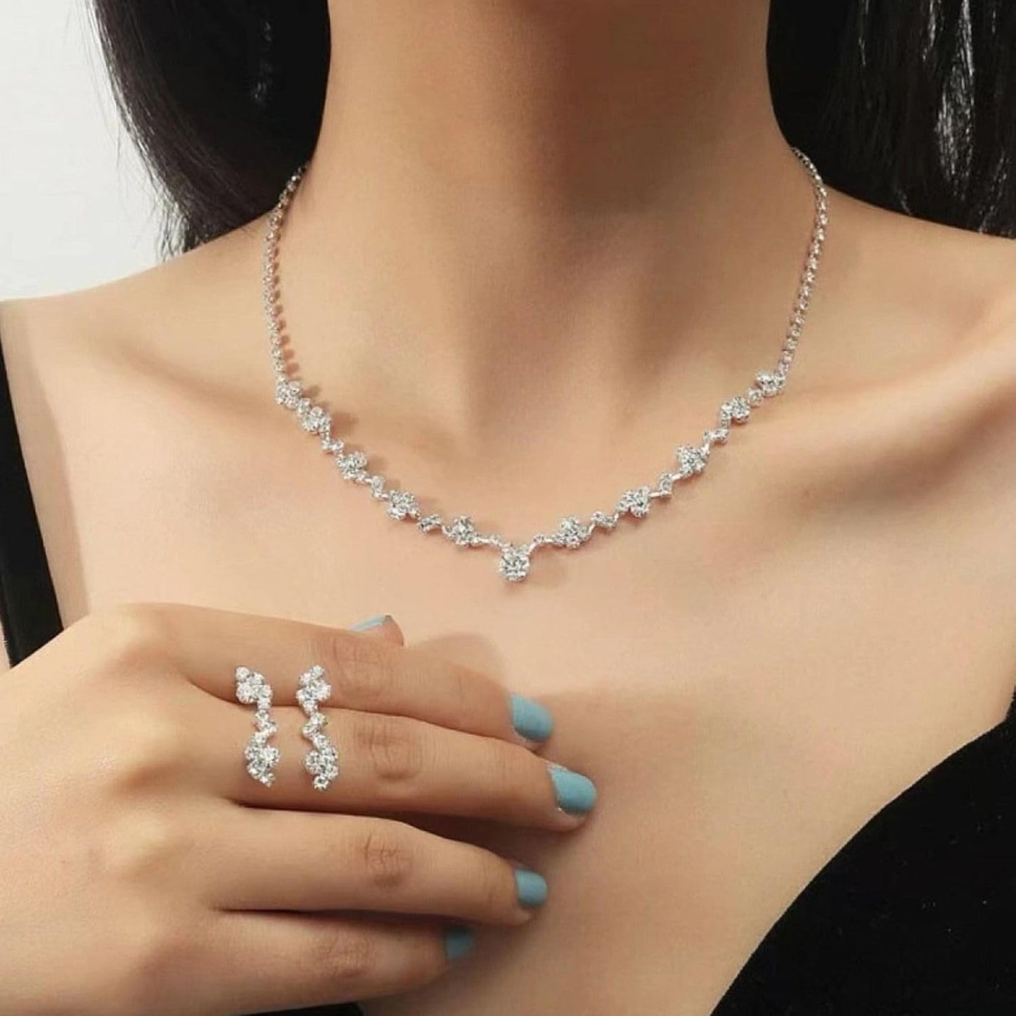 3-Piece Silver Crystal Jewelry Set