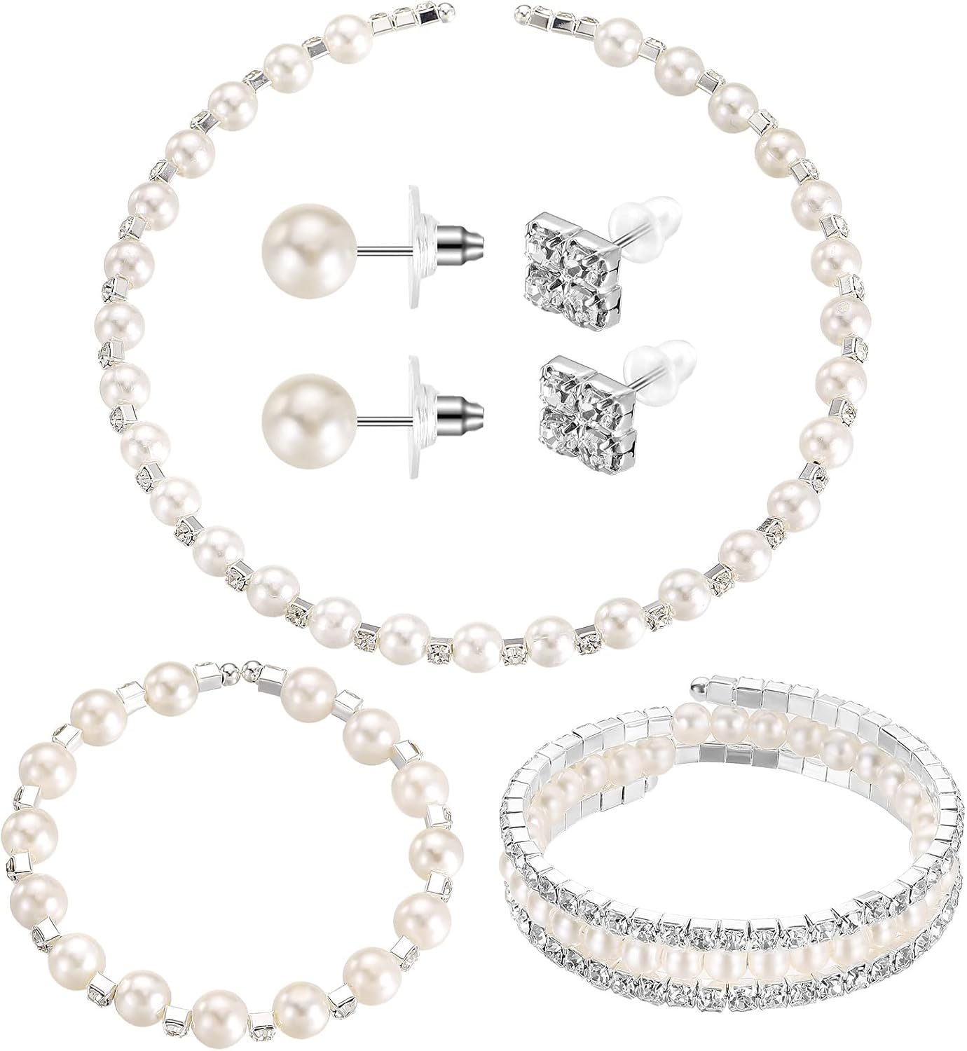 3-Piece Pearl Rhinestone Jewelry Set