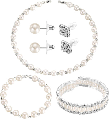 3-Piece Pearl Rhinestone Jewelry Set
