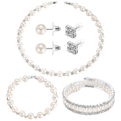 3-Piece Pearl Rhinestone Jewelry Set