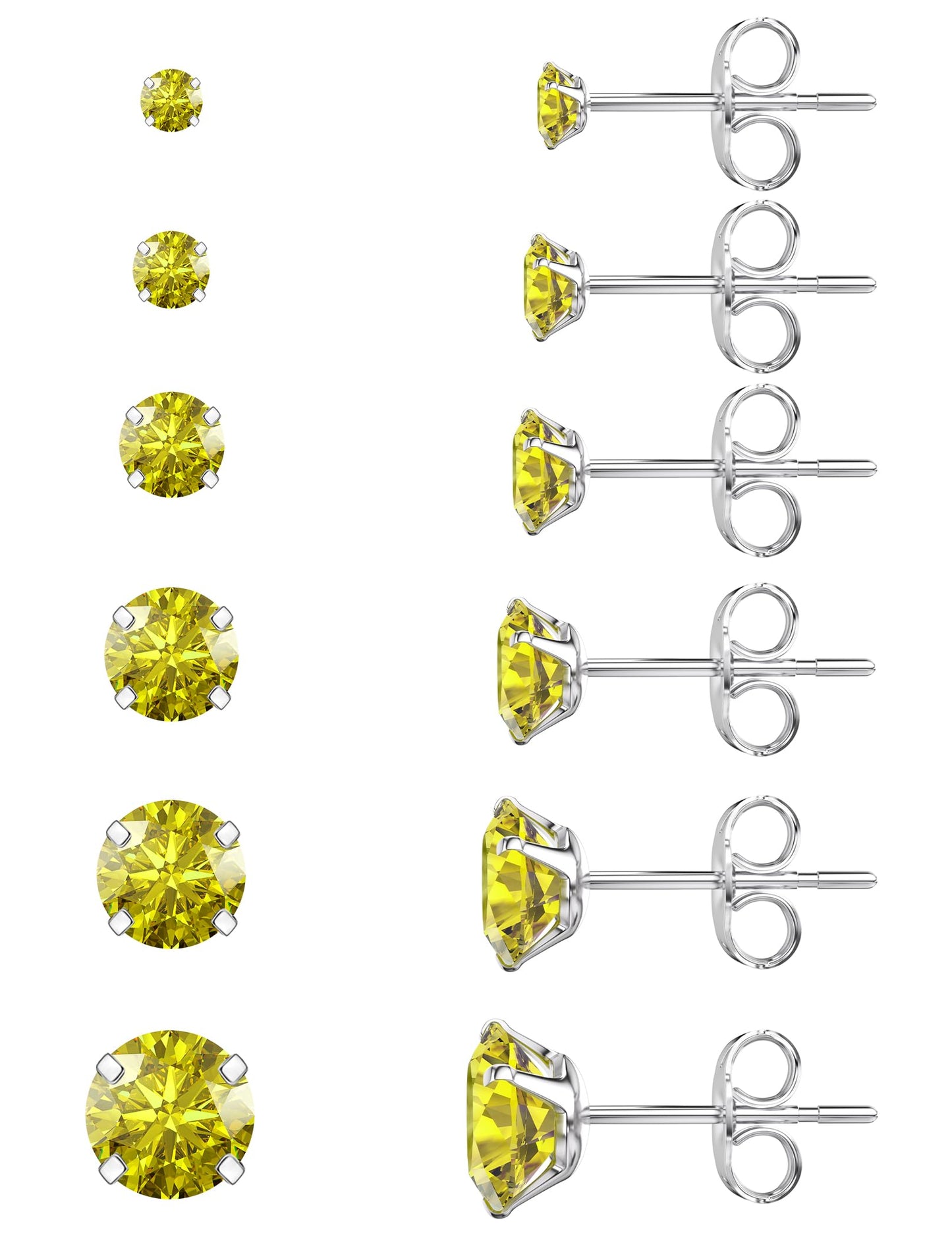 6-Pair CZ Stud Earrings Set