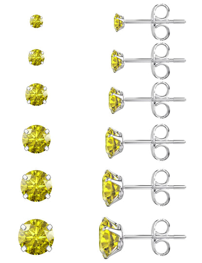 6-Pair CZ Stud Earrings Set