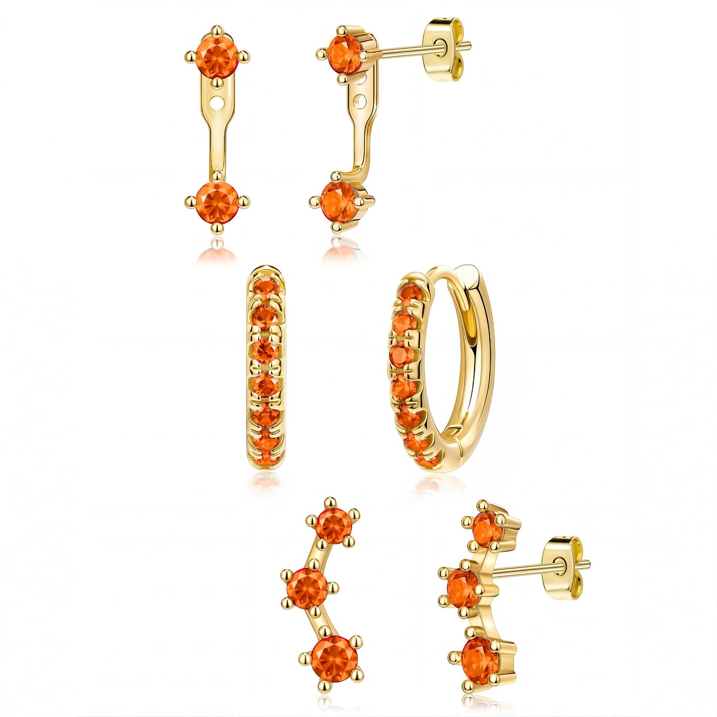 3-Pair Birthstone Hoop Earrings Set