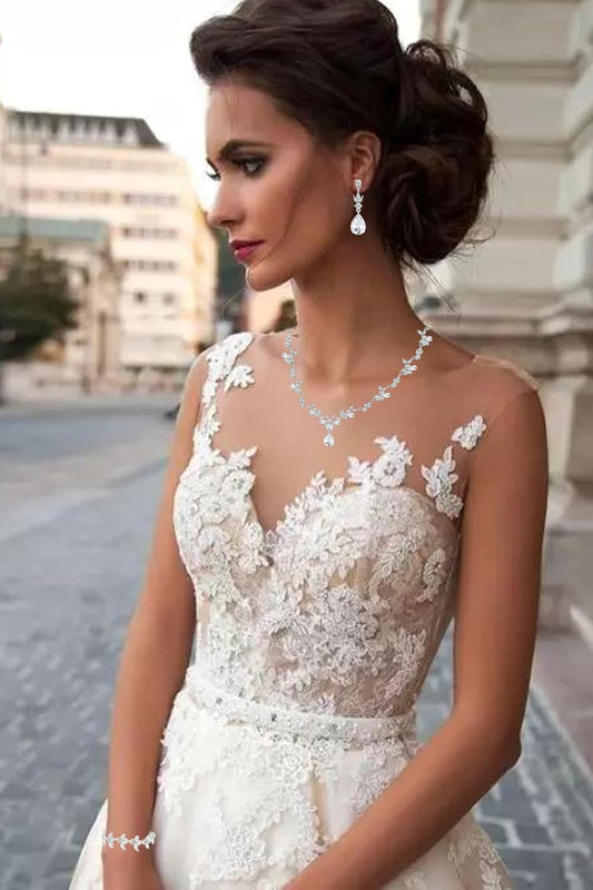 3-Piece Crystal Flower Jewelry Set