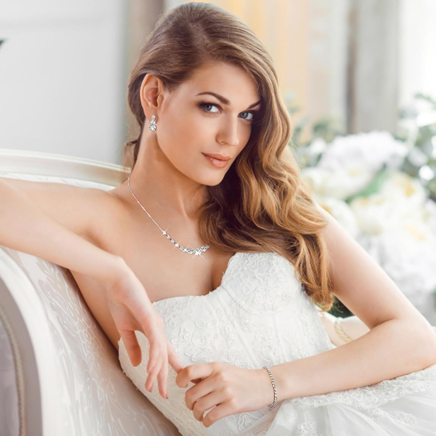 3-Piece Silver Rhinestone Jewelry Set