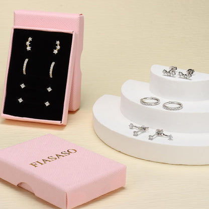 FIASASO 3 Pairs 925 Sterling Silver Hypoallergenic Earrings Set for Multiple Piercing Dainty 14K Gold Plated Stud Huggie Small Hoop Earrings for Women Trendy Cute Earring Stacks for Sensitive Ears