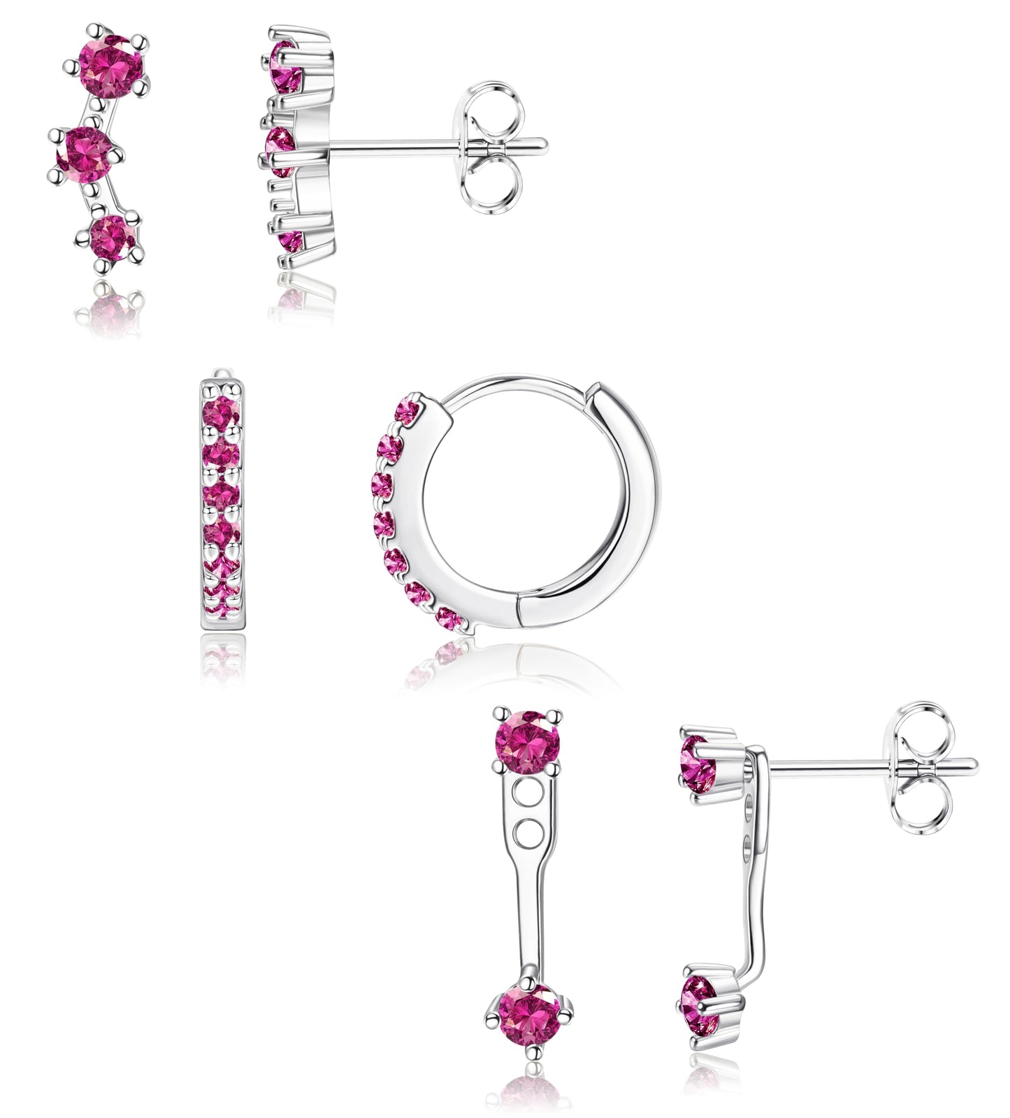 3-Pair Gold-Tone Silver-Tone Stud Earrings Set