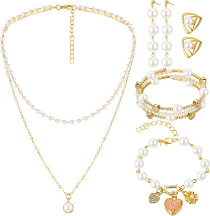 3-Piece Pearl Rhinestone Jewelry Set