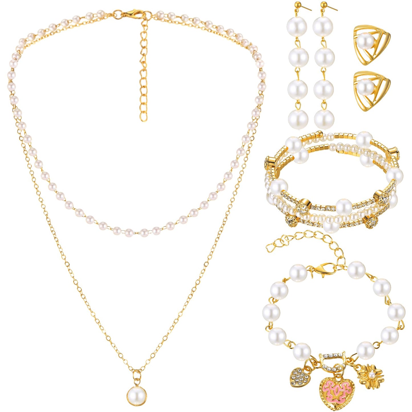 3-Piece Pearl Rhinestone Jewelry Set