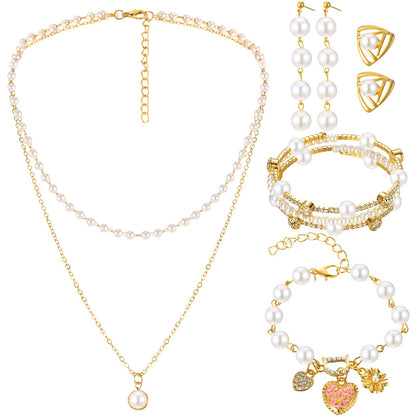 3-Piece Pearl Rhinestone Jewelry Set