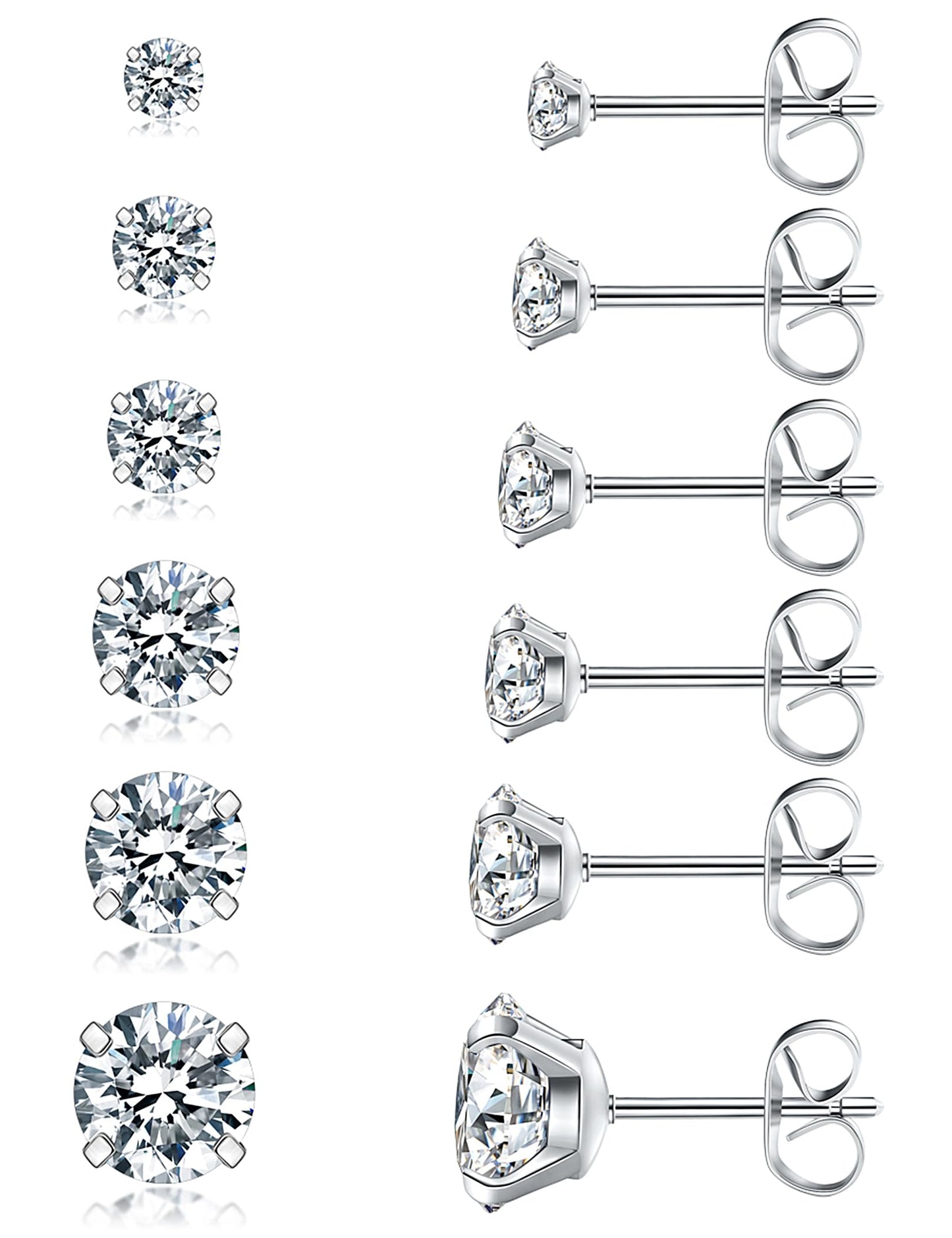 6-Pair CZ Stud Earrings Set