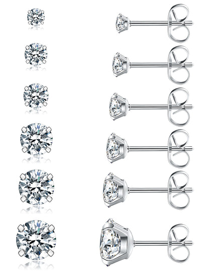 6-Pair CZ Stud Earrings Set
