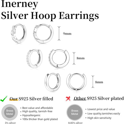 Gold Huggie Hoop Earrings Set for Women, Dainty Small Sterling Silver Earrings for Multiple Piercing Lightweight Hypoallergenic Jewelry, Trendy Twisted Cubic Zircon Cartilage Earrings for Women's Gifts 3 Pairs