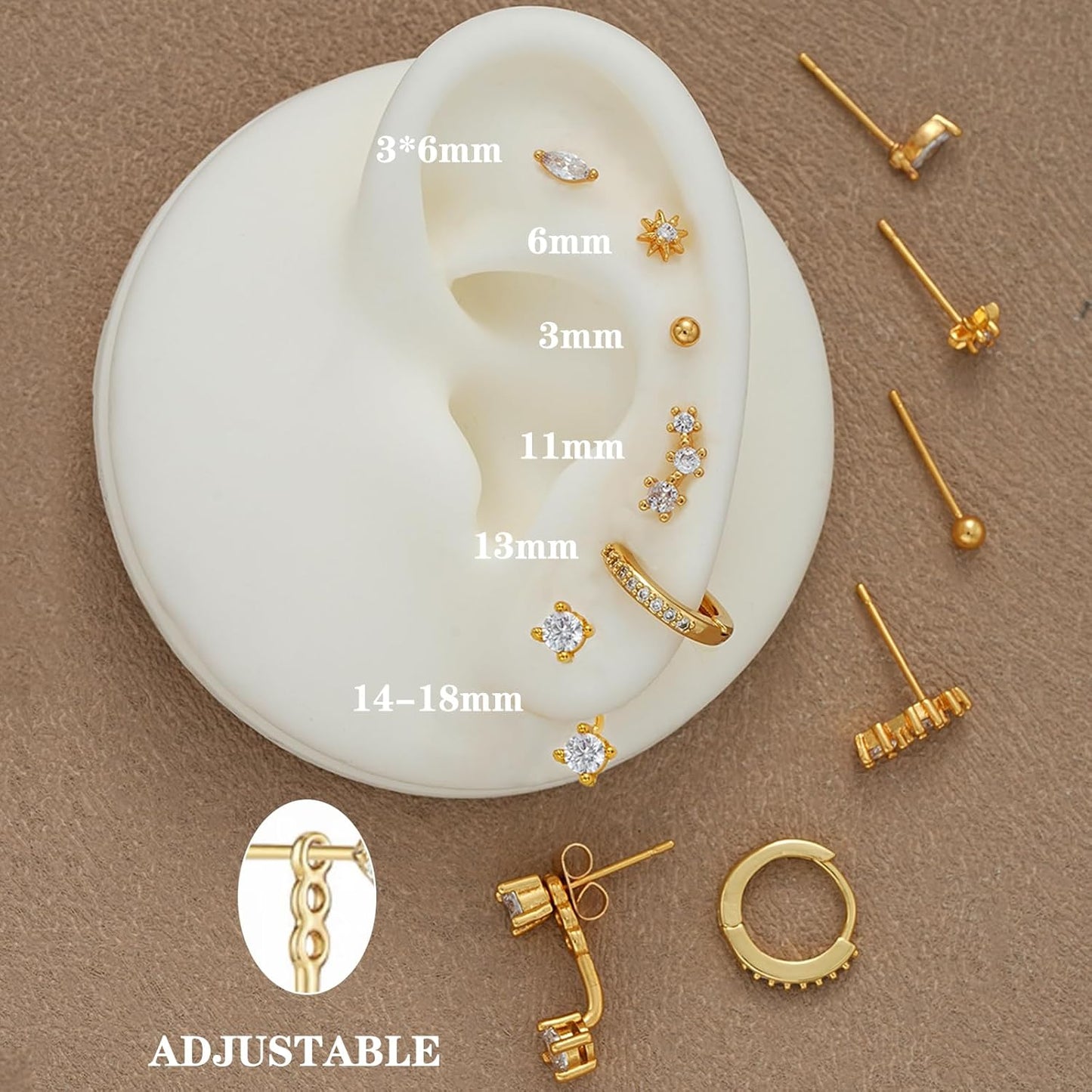 6-Pair Gold-Tone Stud Earrings Set