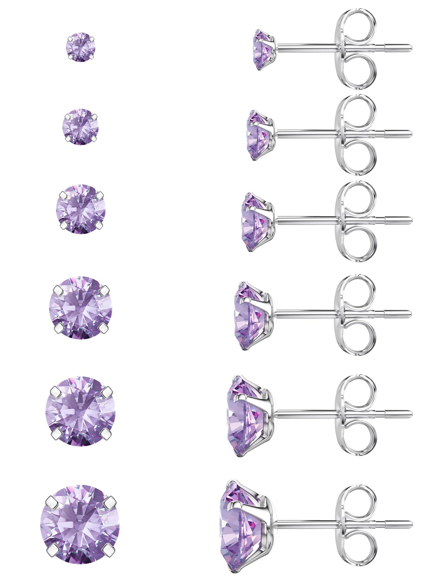 6-Pair CZ Stud Earrings Set