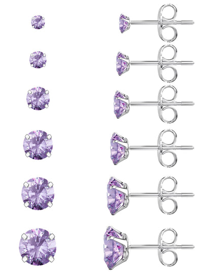 6-Pair CZ Stud Earrings Set