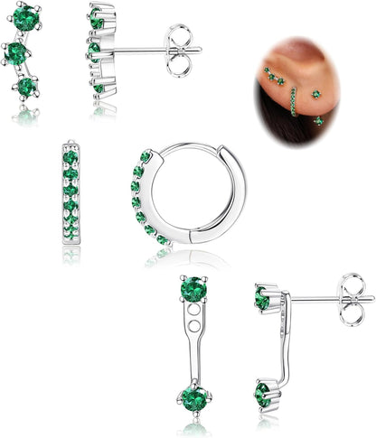 FIASASO 3 Pairs 925 Sterling Silver Hypoallergenic Earrings Set for Multiple Piercing Dainty 14K Gold Plated Stud Huggie Small Hoop Earrings for Women Trendy Cute Earring Stacks for Sensitive Ears