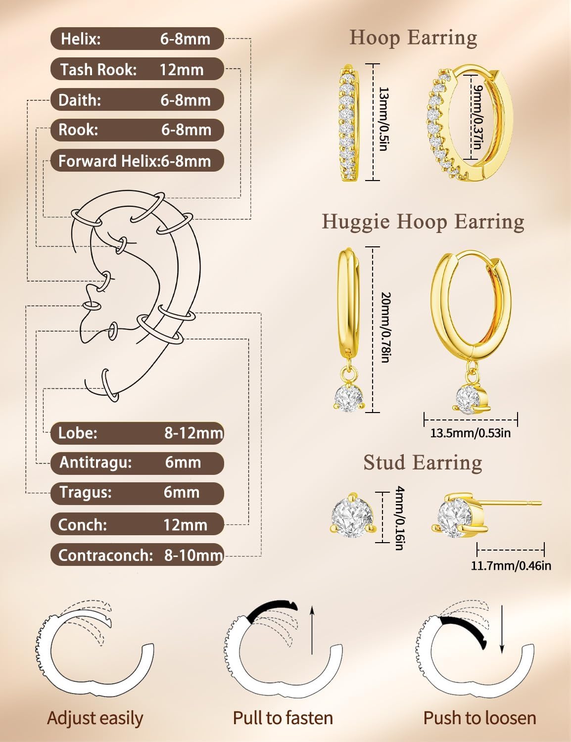 3-Pair Gold-Tone Hoop Earrings Set