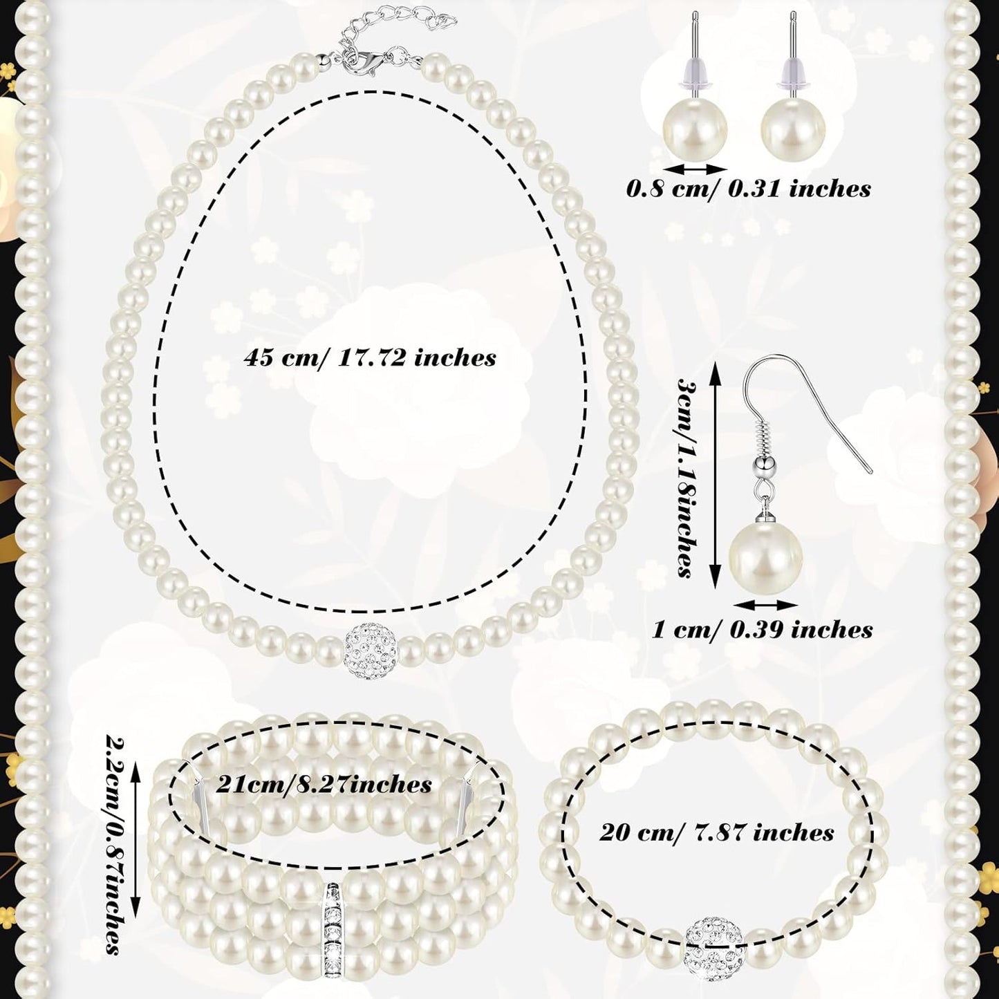 3-Piece Pearl Rhinestone Jewelry Set