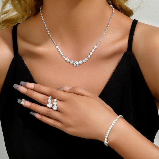 3-Piece Silver Rhinestone Jewelry Set