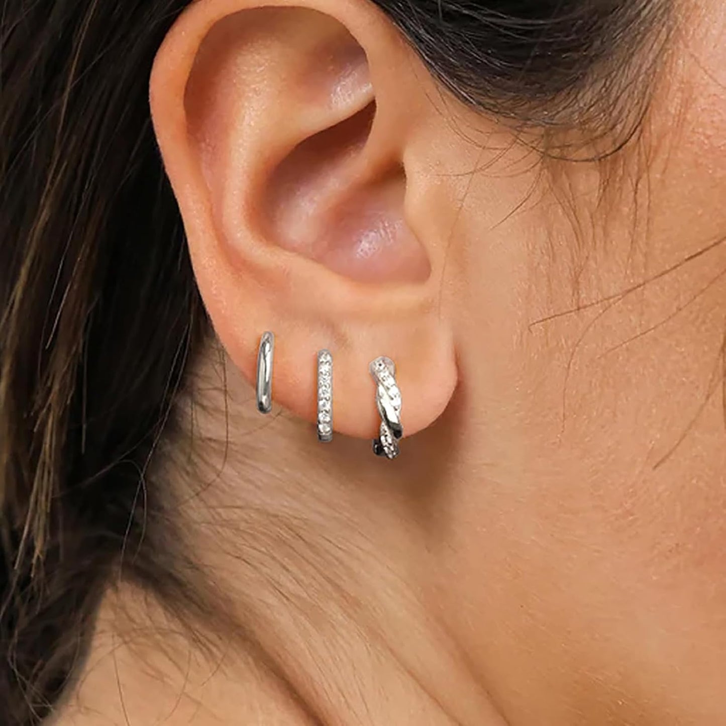 Gold Huggie Hoop Earrings Set for Women, Dainty Small Sterling Silver Earrings for Multiple Piercing Lightweight Hypoallergenic Jewelry, Trendy Twisted Cubic Zircon Cartilage Earrings for Women's Gifts 3 Pairs