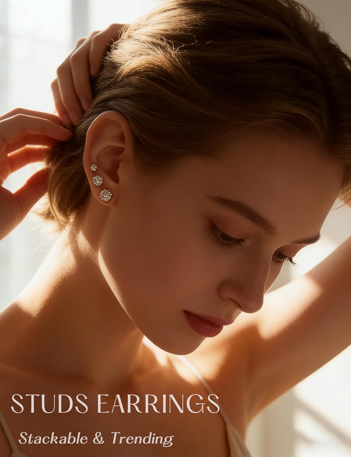 5-Pair Gold-Tone CZ Stud Earrings Set
