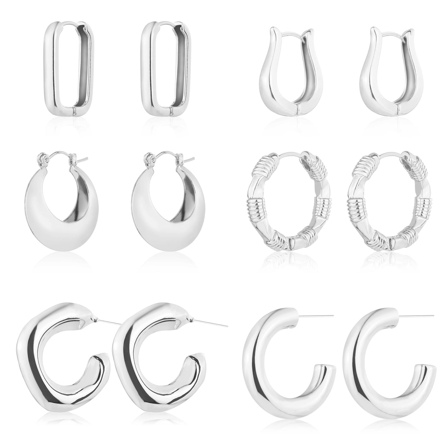 6-Pair Gold-Tone Chunky Hoop Earrings Set