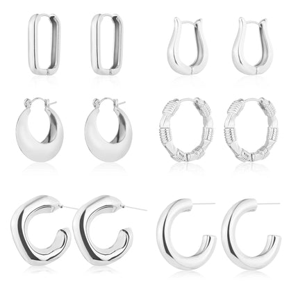 6-Pair Gold-Tone Chunky Hoop Earrings Set