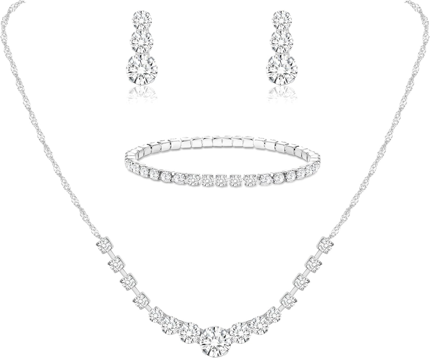3-Piece Silver Rhinestone Jewelry Set