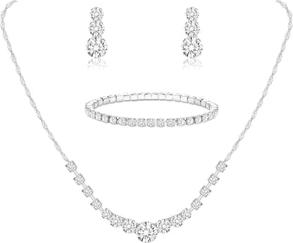 3-Piece Silver Rhinestone Jewelry Set