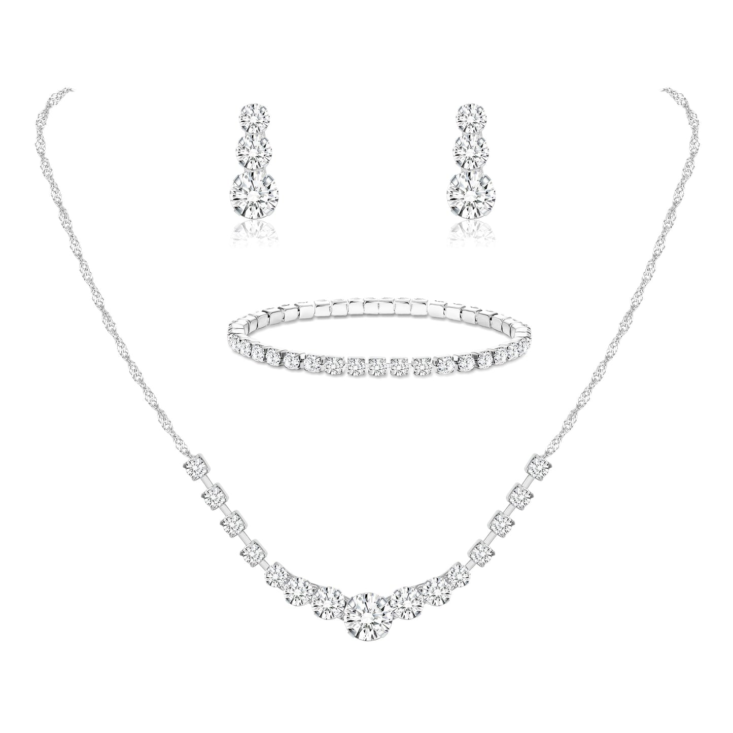 3-Piece Silver Rhinestone Jewelry Set