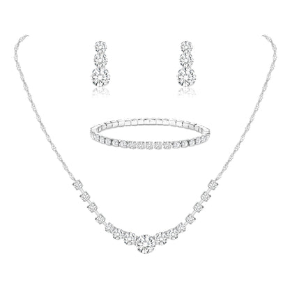 3-Piece Silver Rhinestone Jewelry Set