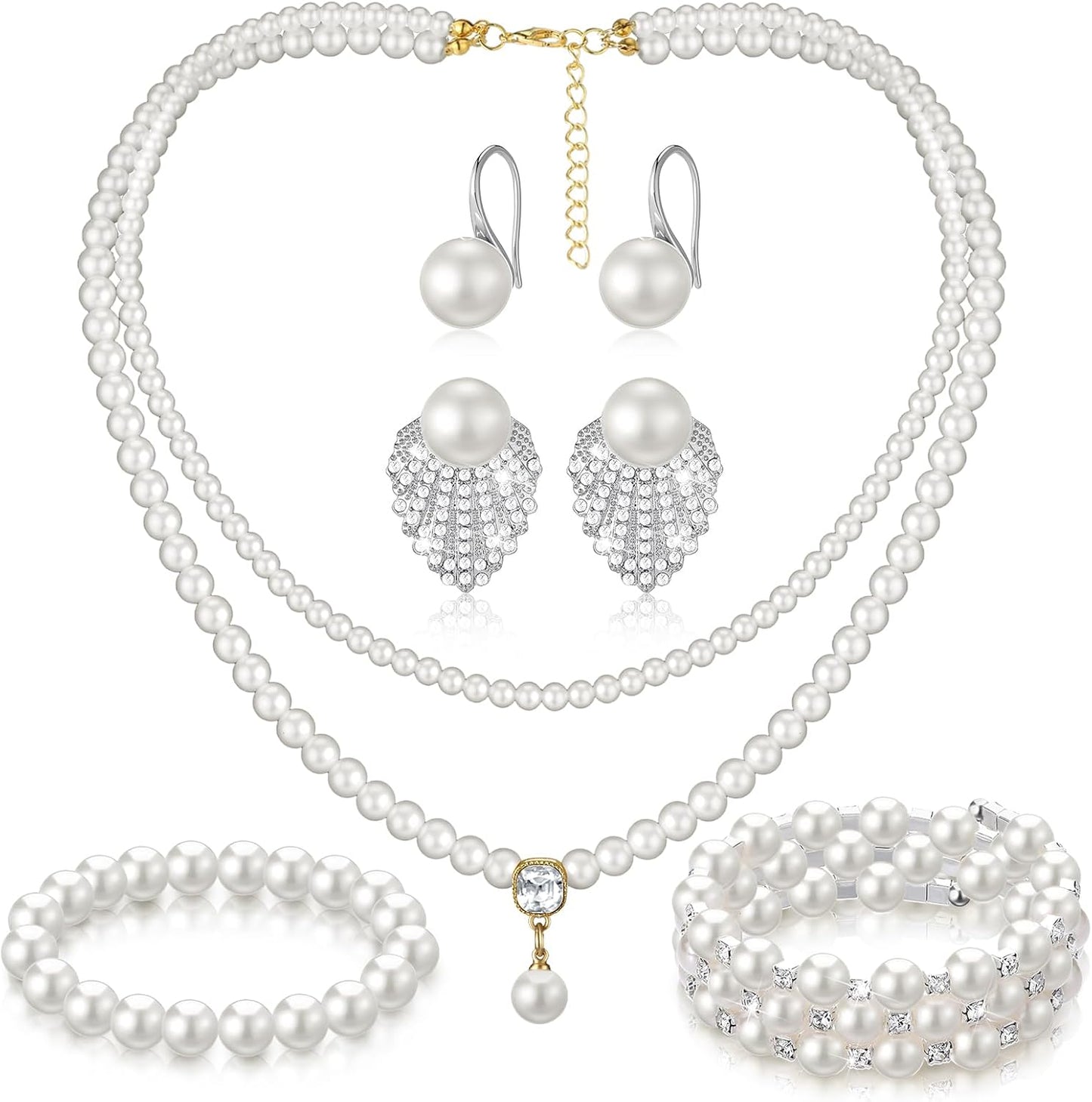 3-Piece Pearl Rhinestone Jewelry Set