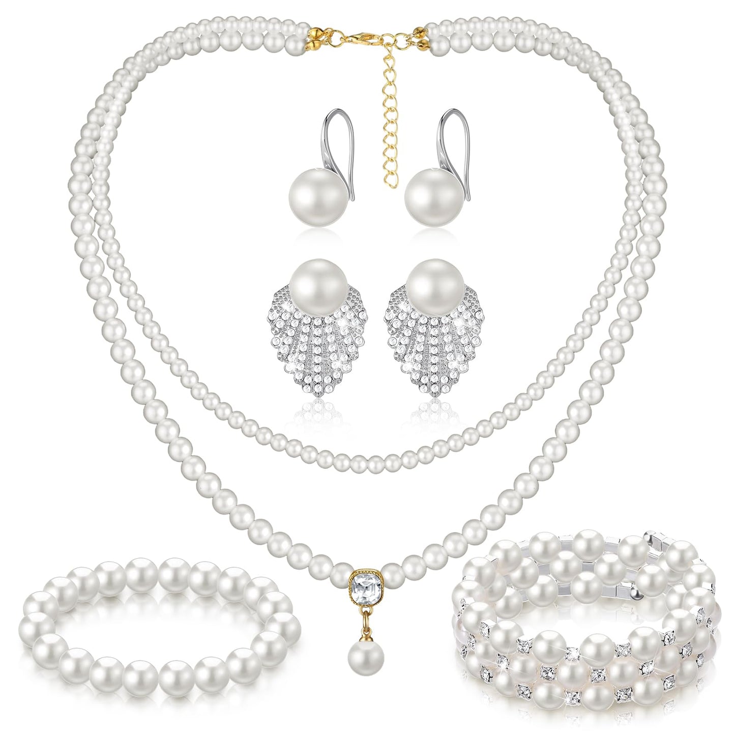 3-Piece Pearl Rhinestone Jewelry Set
