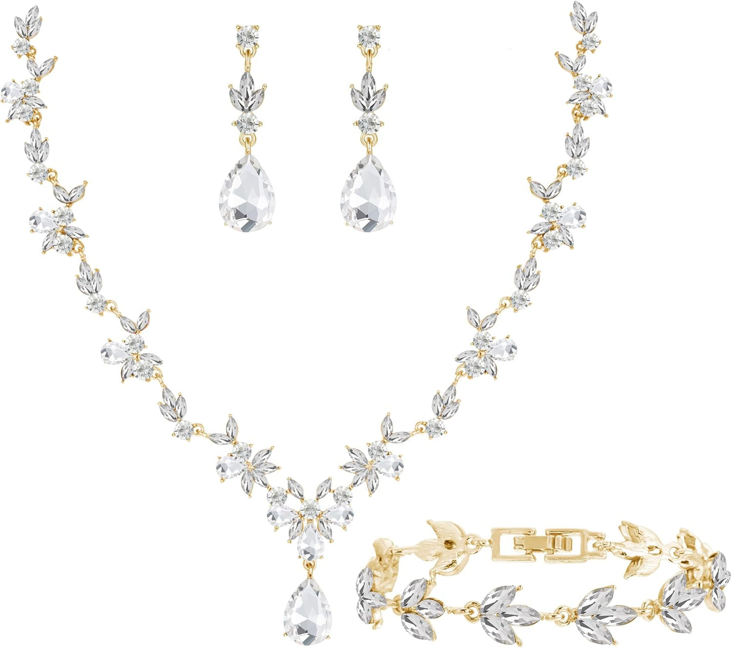 3-Piece Crystal Flower Jewelry Set