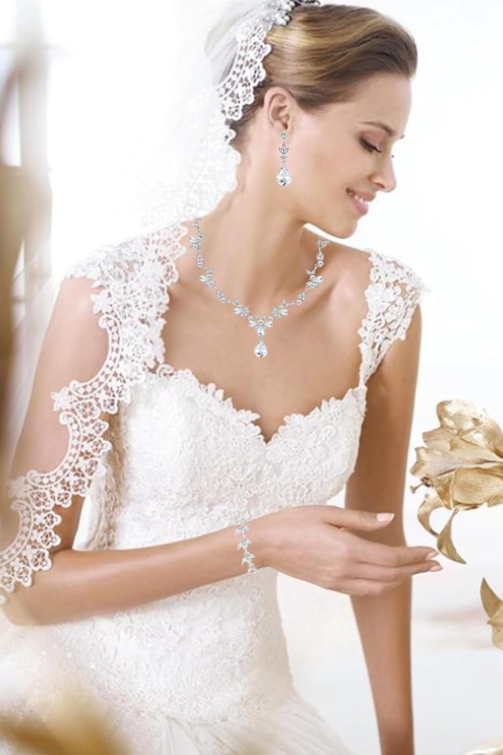 3-Piece Crystal Flower Jewelry Set