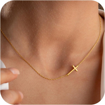 MONOZO Cross Necklace for Women，14K Gold Plated Cross Necklace Layered Gold Cross Necklace Tiny Sideway Cross Choker Necklace Gold Cross Necklaces for Women Trendy Gold Jewelry Gifts for Women Trendy
