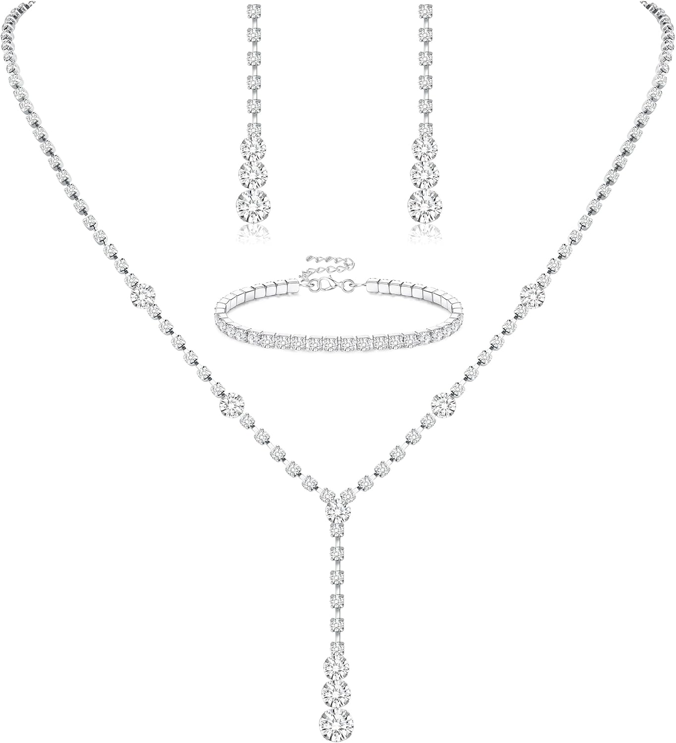 3-Piece Silver Rhinestone Jewelry Set