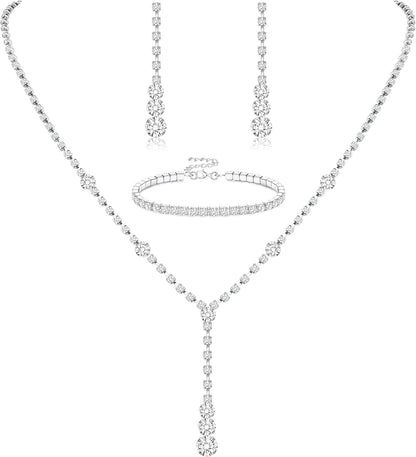 3-Piece Silver Rhinestone Jewelry Set
