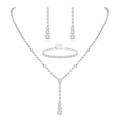 3-Piece Silver Rhinestone Jewelry Set