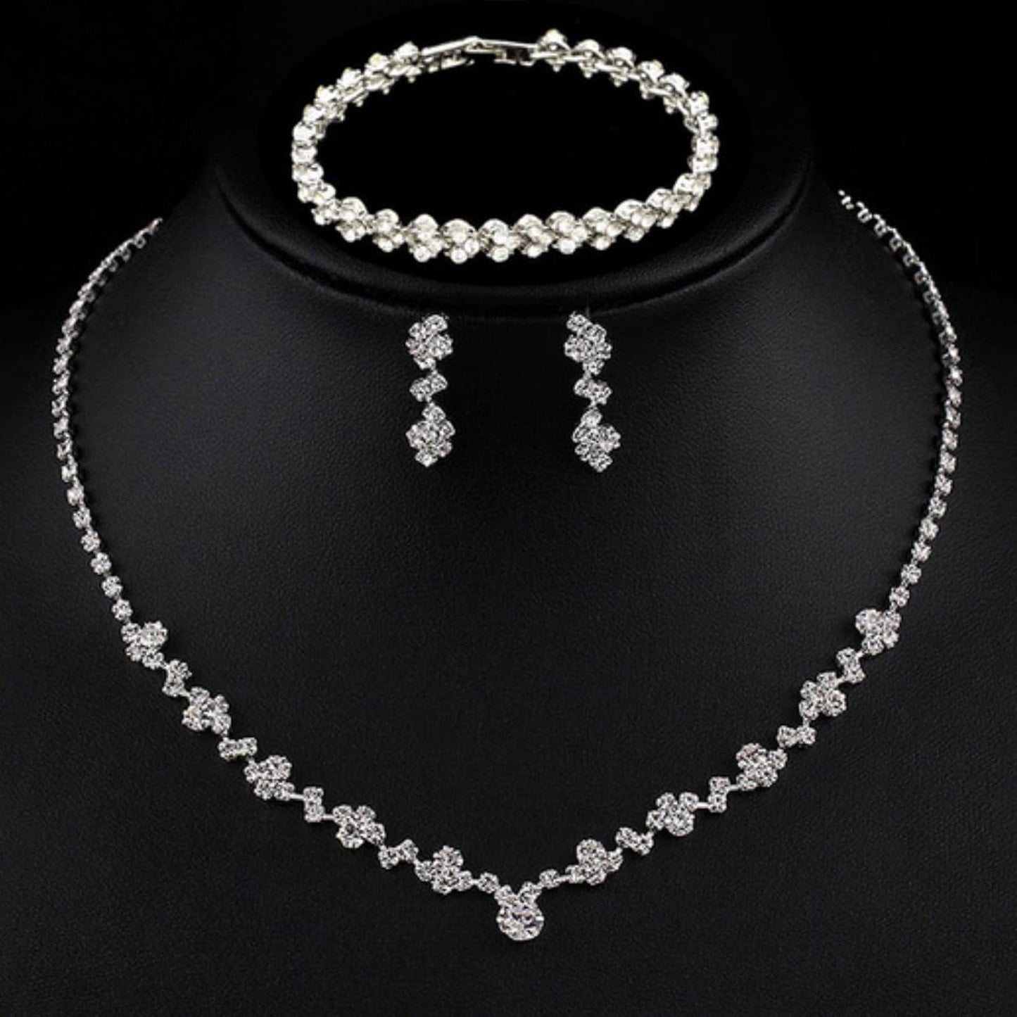 3-Piece Silver Crystal Jewelry Set