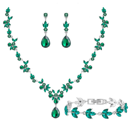 3-Piece Crystal Flower Jewelry Set