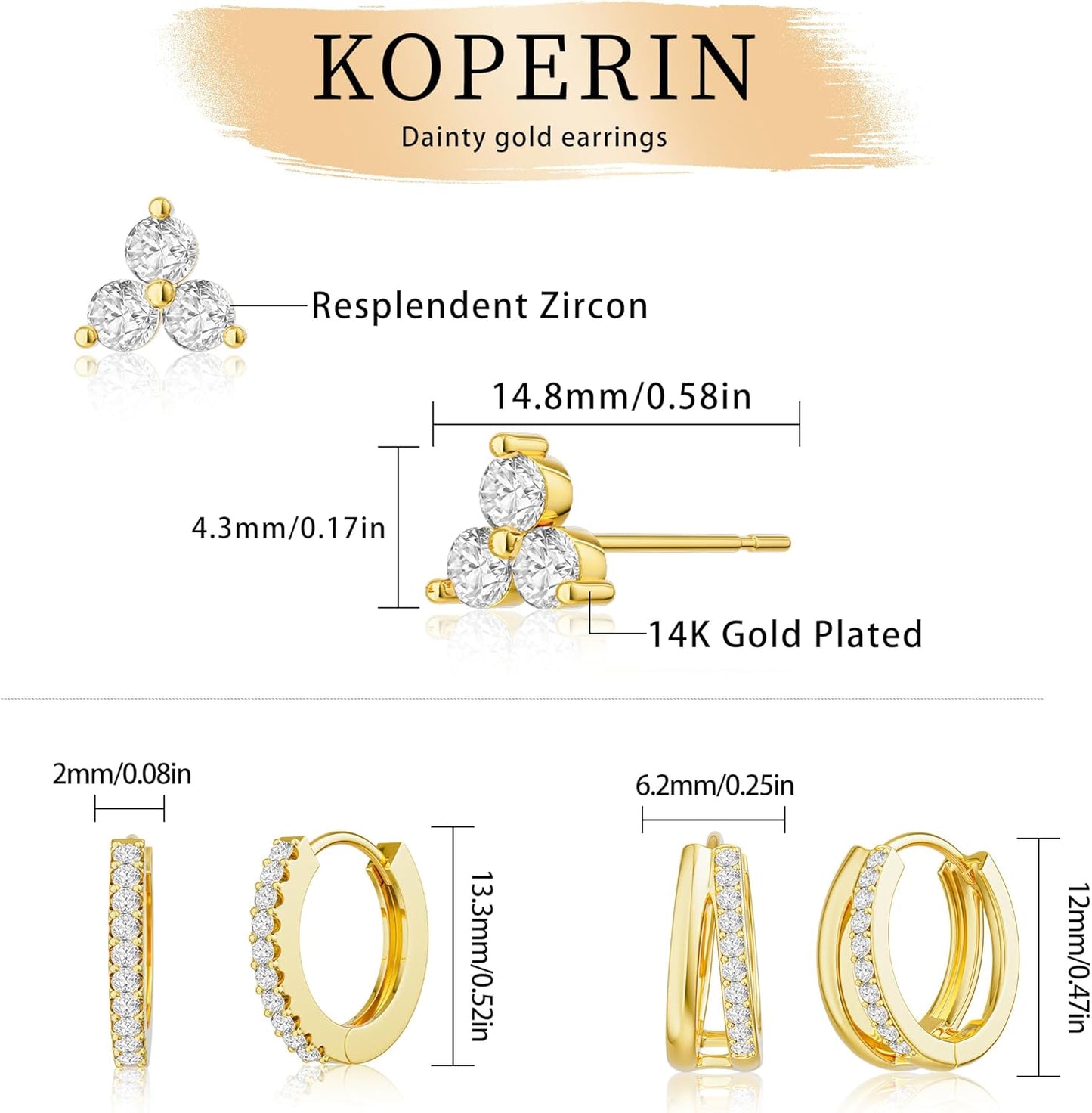 Gold Hoop Earrings for Women, 14K Gold Plated Hypoallergenic Cubic Zirconia Earrings Trendy Small Dainty Gold Hoops Earrings Set Jewelry Multiple Piercing Gifts for Women
