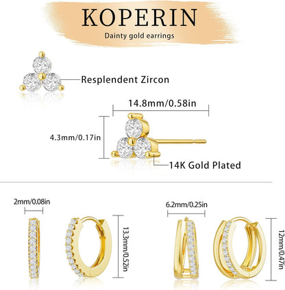 Gold Hoop Earrings for Women, 14K Gold Plated Hypoallergenic Cubic Zirconia Earrings Trendy Small Dainty Gold Hoops Earrings Set Jewelry Multiple Piercing Gifts for Women